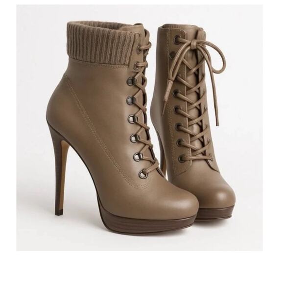 Jennifer Lopez Moritz Taupe Laceup Bootie Size 8.5 - Picture 1 of 8